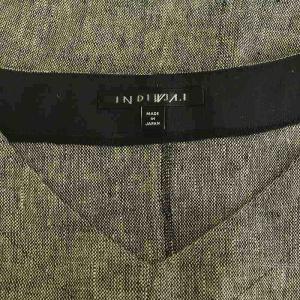 INDIVI 変形ドルマンスリーブブラウス リネン 七分袖 プルオーバー シャンブレー 38 ブラック /MY OS