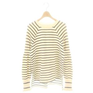 ニット 切替 ボーダー カットソー 長袖 オフホワイト ブラック /DF OS