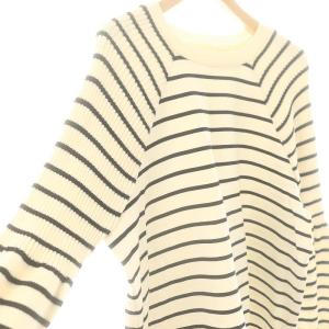 MACHATT ニット 切替 ボーダー カットソー 長袖 オフホワイト ブラック /DF OS