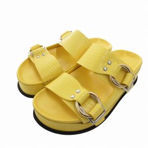 プラットフォームサンダル 厚底 リザード型押し 37 黄 イエロー /FF