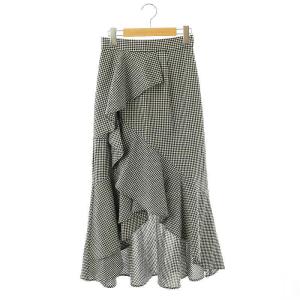 24AW ラッフルマーメイドティアードスカート ギンガムチェック バックテール 0 ブラック ホワイト