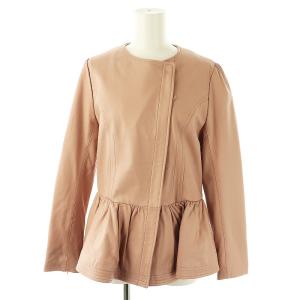 ノーカラーラムレザージャケット ジップアップ 1 ピンクベージュ /DO OS