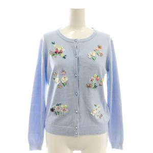 フラワービジュー装飾クルーネックカーディガン ニット F 水色 /AT OS