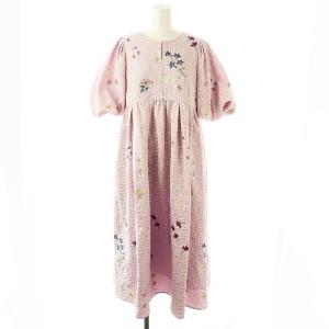 23SS ジャガード刺繍パフスリーブワンピース ロング 半袖 1 ピンク /HK OS