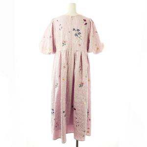 Chesty 23SS ジャガード刺繍パフスリーブワンピース ロング 半袖 1 ピンク /HK OS