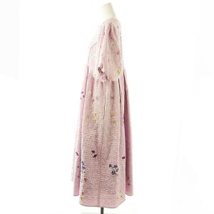Chesty 23SS ジャガード刺繍パフスリーブワンピース ロング 半袖 1 ピンク /HK OS