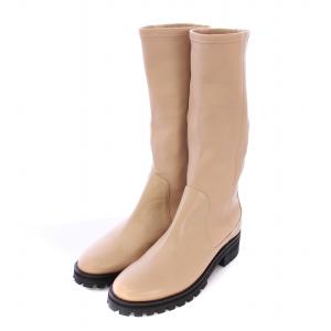 ELIN ロングブーツ ローヒール タンクソール レザー 37 ベージュ /BB OF