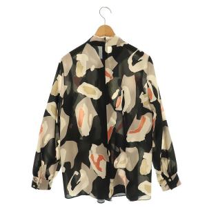 allureville ビックカモフラージュプリントタックネックブラウス 長袖 総柄 2 黒 ブラック /AT OS