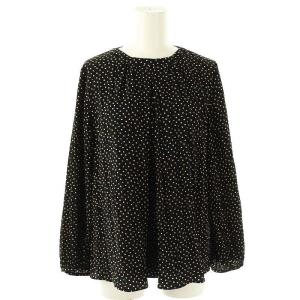 24AW ランダムプリーツドットプリント ボックスタックブラウス シャツ 長袖 36 S ブラック /SY