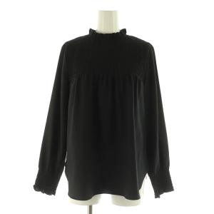 フリルネック シャーリングブラウス 長袖 プルオーバー XS ブラック /MY OS