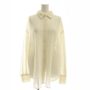 鍵編みシャツ ステンカラー 長袖 F 白 ホワイト /AT OS