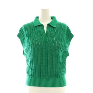 コットンコードスキッパーポロ衿 プルオーバー ニット フレンチスリーブ 38 グリーン /DF OS