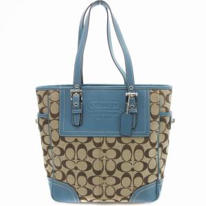 シグネチャー ハンドバッグ トート キャンバス ロゴ 青 ブルー F10659 /UD