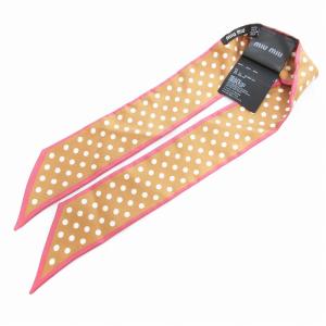 miumiu スカーフ 絹 シルク プリントツイル ドット柄 茶 ブラウン /JS