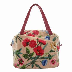 セゾニエブーケ ミニボストンバッグ トート 花柄 レザーハンドル ピンク /FF