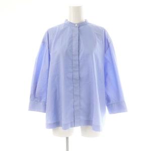 GREY LABEL フライフロントブラウス 七分袖 バンドカラー 2 青 ブルー /AT OS