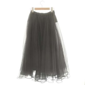 OBLI デニム チュール スカート フレア ロング 0 ブラック /DF OS