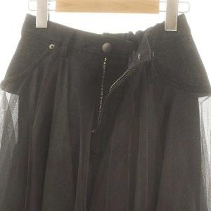 OBLI デニム チュール スカート フレア ロング 0 ブラック /DF OS