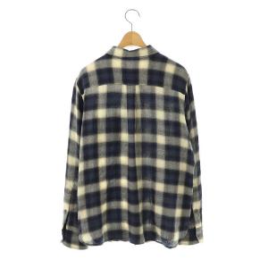 Theory SIMARA NB チェック シャツ 長袖 ステンカラー L 紺 ネイビー 白 ホワイト /AT OS