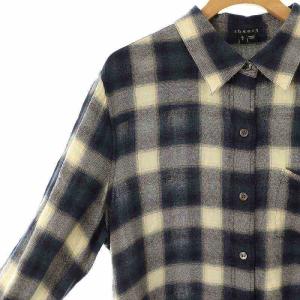 Theory SIMARA NB チェック シャツ 長袖 ステンカラー L 紺 ネイビー 白 ホワイト /AT OS
