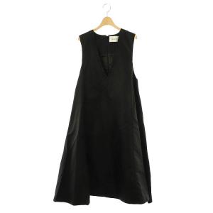 ナイロンジャンパースカート ワンピース ミモレ ロング Vネック 黒 ブラック /AT OS SH