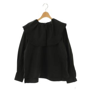 プリーツ オーバーカラー ブラウス 長袖 黒 ブラック /AT OS SH