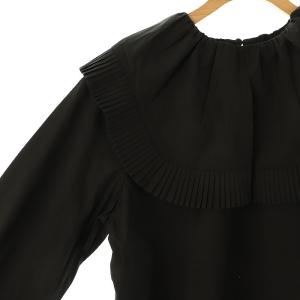 MACHATT プリーツ オーバーカラー ブラウス 長袖 黒 ブラック /AT OS SH