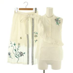 セットアップ アシメフリル刺繍ブラウス ショートパンツ F ホワイト マルチカラー /ES OS