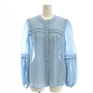 サッカーシフォンブラウス 長袖 バンドカラー 38 水色 /AT OS