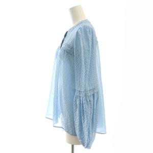 DESIGNWORKS サッカーシフォンブラウス 長袖 バンドカラー 38 水色 /AT OS