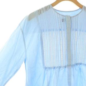 Drawer コットンエンブロブザムノーカラーシャツ 長袖 36 ライトブルー /DO OS