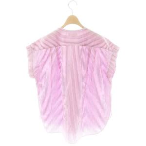 Drawer コットンストライプフロントレースブラウス フレンチスリーブ 36 ピンク グレー /DF OS