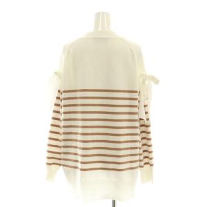 Drawer ボーダーカーディガン ニット リボン ホワイト ブラウン /DF OS