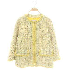 ツイード ジップジャケット 36 イエロー マルチカラー