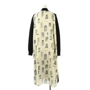 BEARDSLEY 切替ワンピース ミモレ ロング 長袖 F 黒 ブラック グレー /AT OS