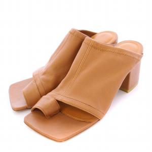 Stretch Mule ストレッチミュール スクエアトゥ チャンキーヒール レザー 35.5 茶 ブラウン
