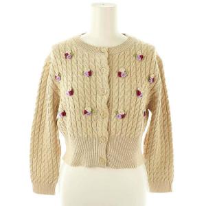 装飾付き クロップドカーディガン ニット ケーブル編み クルーネック F ベージュ /AT OS