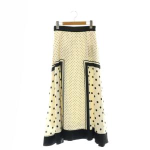 ドットスカーフ柄スカート フレア マキシ ロング F アイボリー 黒 ブラック /AT OS