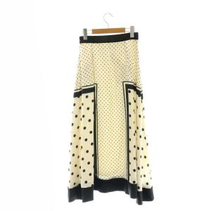 furfur ドットスカーフ柄スカート フレア マキシ ロング F アイボリー 黒 ブラック /AT OS