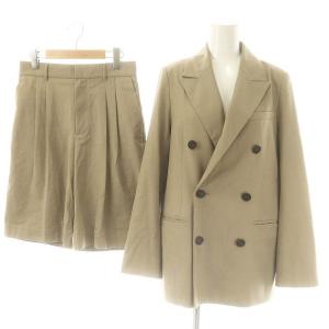 23SS セットアップスーツ ピークドラペルダブルジャケット ハーフパンツ 0 1 ベージュ /DO OS