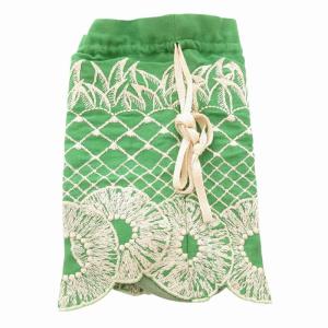 ananas 巾着バッグ 刺繍 総柄 バイカラー 緑 グリーン /FF