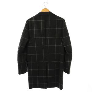 ISAIA チェック柄チェスターコート 48 ダークグレー オフホワイト