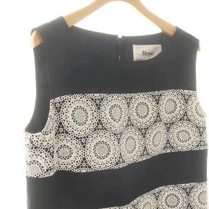 René ノースリーブワンピース リネン レース 36 ネイビー ホワイト /CX OS