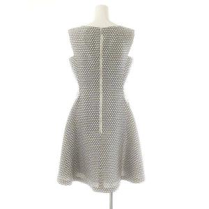 René 総柄ノースリーブフリルワンピース 膝丈 シルク混 36 オフホワイト グレー /DO OS