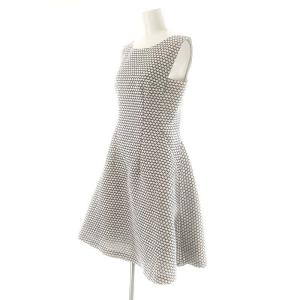 René 総柄ノースリーブフリルワンピース 膝丈 シルク混 36 オフホワイト グレー /DO OS