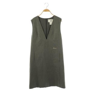 ロゴ刺繍ジャンパースカート Vネック 36 グレー /MI OS