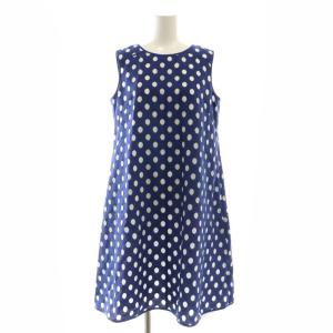 ドット柄 ノースリーブワンピース シルク混 36 青 白 /MI OS