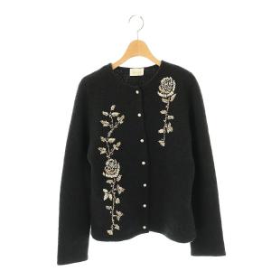 ウール アンゴラ パールボタン クルーネックカーディガン ニット ブラック ベージュ /ES OS