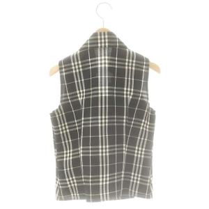 BURBERRY LONDON リネン チェックフリル シャツ ノースリーブ 7 ブラック ホワイト /DF OS