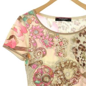 LEONARD fashion 宝石柄 ショートスリーブ カットソー 半袖 M ベージュ /AT OS